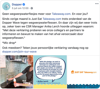Dopper - inspireert takeaway.com met haar merkverhaal